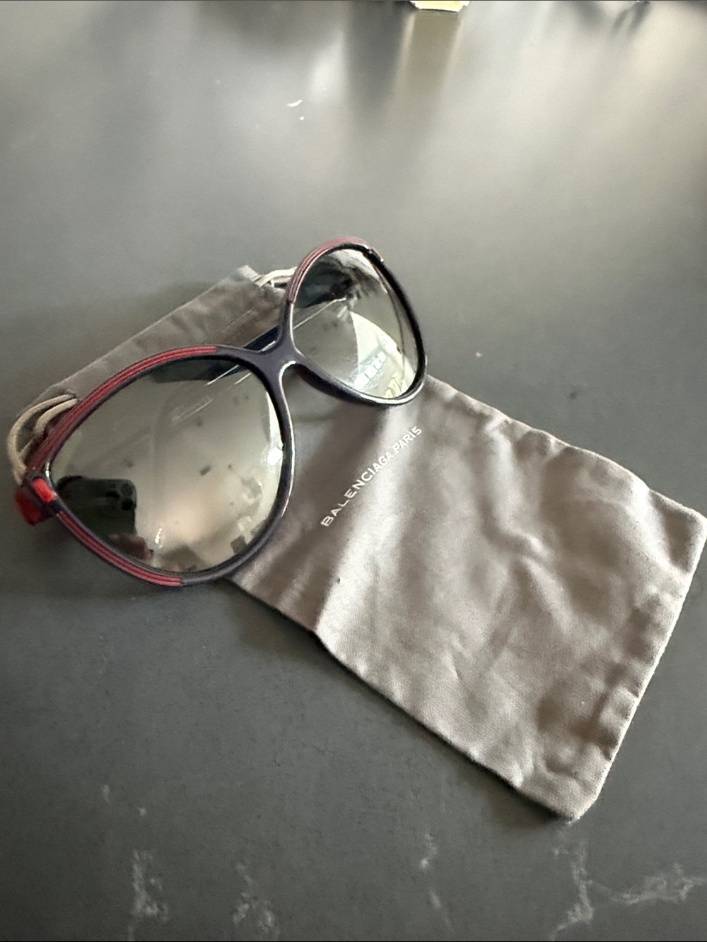 Balenciaga Oversized Women's Sunglasses in Black with Red Trim